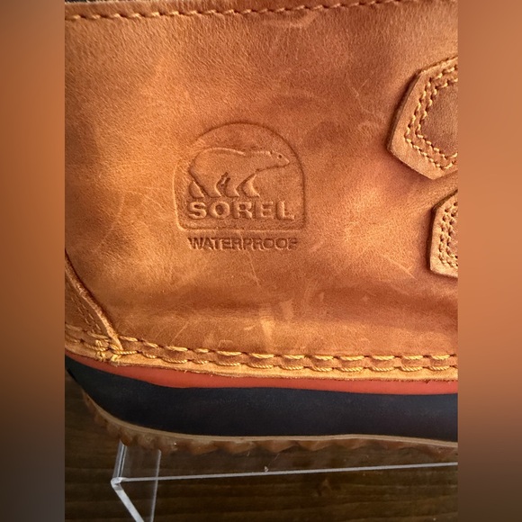 Sorel Out N About Leather Waterproof Duck Boots Carmel & Navy Women’s Size 8.5 - Picture 8 of 13